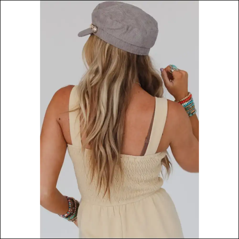 Beige Buttoned Smocked Romper: One-piece Wonder (Chic!) - Rompers Jumpsuits & on Sale Worldwide Shipping
