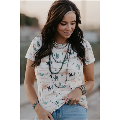Beige Cactus Print Crew: Prickly & Fabulous from Needful Things 🌵 - t Shirts on Sale Worldwide Shipping