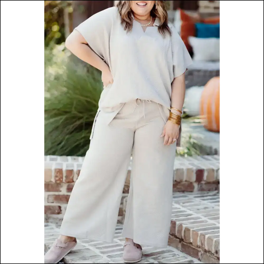 Beige: Chic Drawstring Pants Set - Needful Things 🍑 - 1x - Plus Size Matching Sets Two Piece on Sale Worldwide Shipping