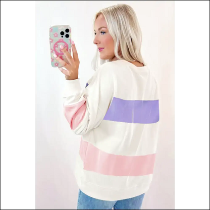 Beige Colorblock Chic Sweatshirt: Needful Things Edition 💀 - Sweatshirts & Hoodies on Sale Worldwide Shipping