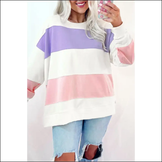 Beige Colorblock Chic Sweatshirt: Needful Things Edition 💀 - s - Sweatshirts & Hoodies on Sale Worldwide Shipping