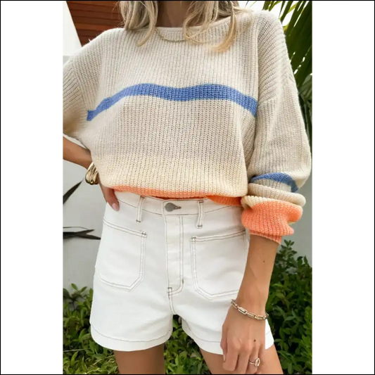 Beige Colorblock Drop Shoulder: Sweater Weather ☕ (needful Things) - s - Sweaters on Sale Worldwide Shipping