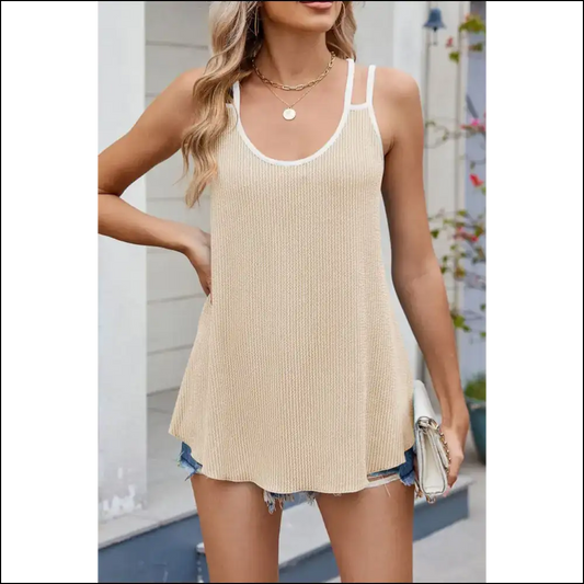 Beige Contrast Tunic Tank: Basically a Hug you can Wear (from Needful Things 😉) - s - Tank Tops on Sale Worldwide Shipping