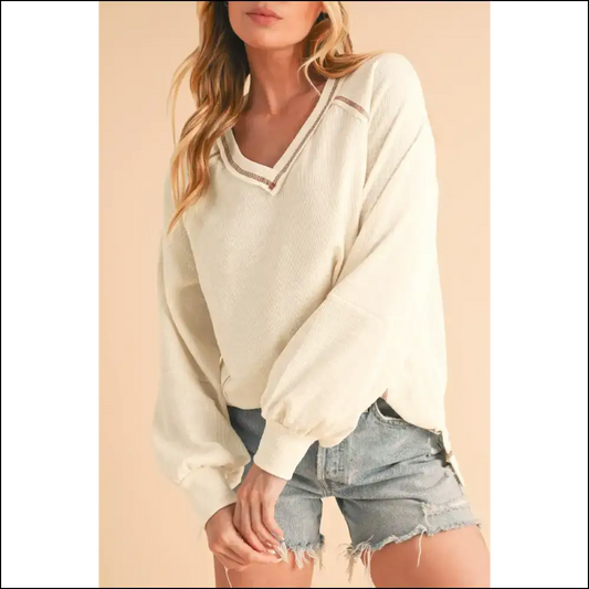 Beige Exposed Seam Top: Effortlessly Chic ☕ Needful Things - s - Long Sleeve Tops Shirts & on Sale Worldwide Shipping