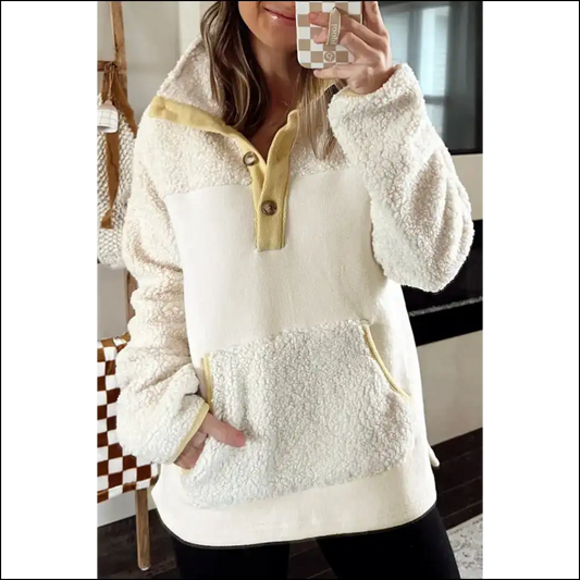 Beige Fleece Colorblock: Queen Cozy from Needful Things 👑 - s - Sweatshirts & Hoodies on Sale Worldwide Shipping