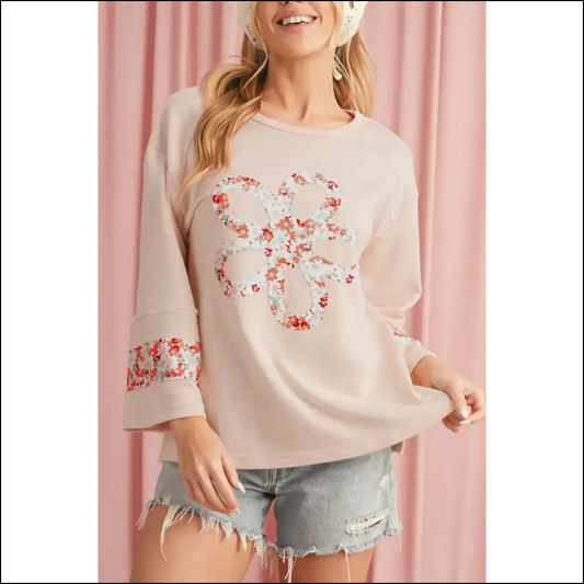 Beige Floral Patchwork: Finally a Top that Hides my Sins 🌼 Needful Things - s - Long Sleeve Tops Shirts & on Sale Worldwide Shipping