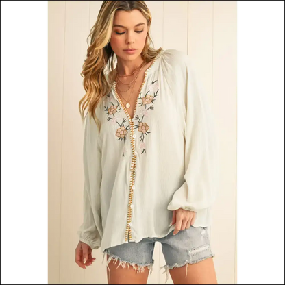 Beige Floral Puff Sleeve Blouse: Ditch the Drama Keep Sleeves 🌼 Needful Things - Blouses on Sale Worldwide Shipping