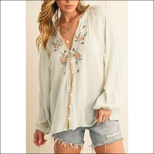 Beige Floral Puff Sleeve Blouse: Ditch the Drama Keep Sleeves 🌼 Needful Things - s - Blouses on Sale Worldwide Shipping