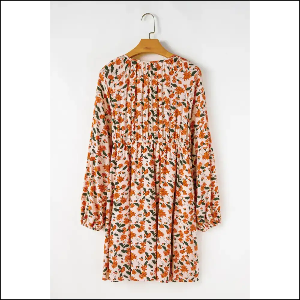 Beige Floral Smocked Dress: Twirl Into Trouble with Needful Things 😉 - Short Dresses on Sale Worldwide Shipping