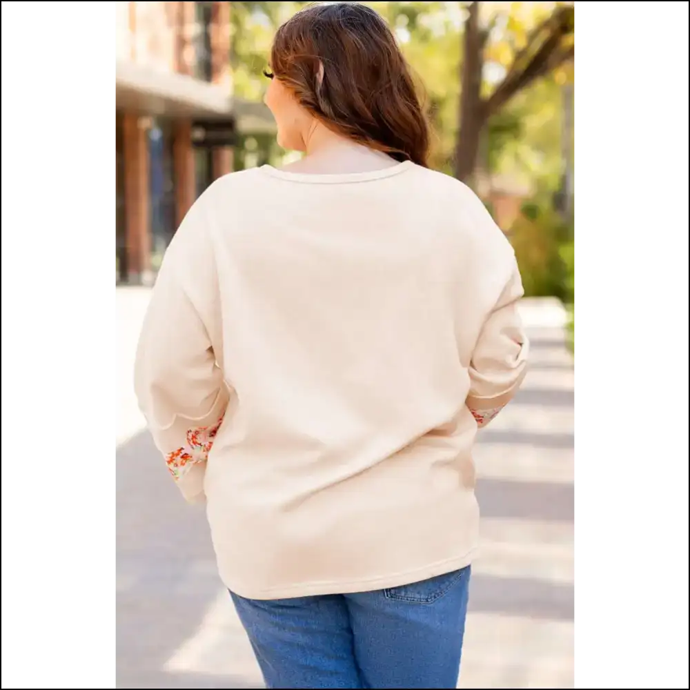 Beige Flower Patched Top: Because Adulting is Hard Enough 🌼 (needful Things) - Plus Size Tops on Sale Worldwide Shipping