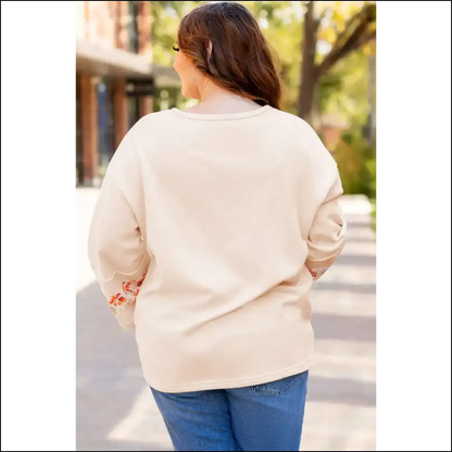 Beige Flower Patched Top: Because Adulting is Hard Enough 🌼 (needful Things) - Plus Size Tops on Sale Worldwide Shipping