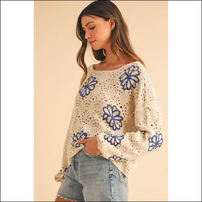 Beige Flower Print Sweater: so Cute it Hurts 🌼 Needful Things - Knit Tops on Sale Worldwide Shipping