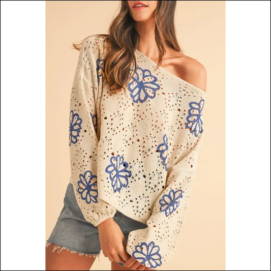 Beige Flower Print Sweater: so Cute it Hurts 🌼 Needful Things - s - Knit Tops on Sale Worldwide Shipping
