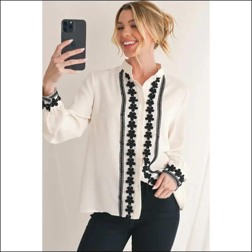 Beige Flower Stand Neck Shirt: so Cute it Hurts 🌼 (needful Things) - s - Blouses on Sale Worldwide Shipping