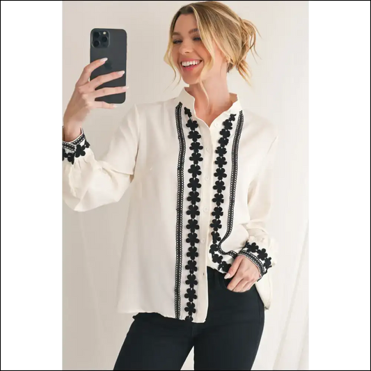 Beige Flower Stand Neck Shirt: so Cute it Hurts 🌼 (needful Things) - s - Blouses on Sale Worldwide Shipping