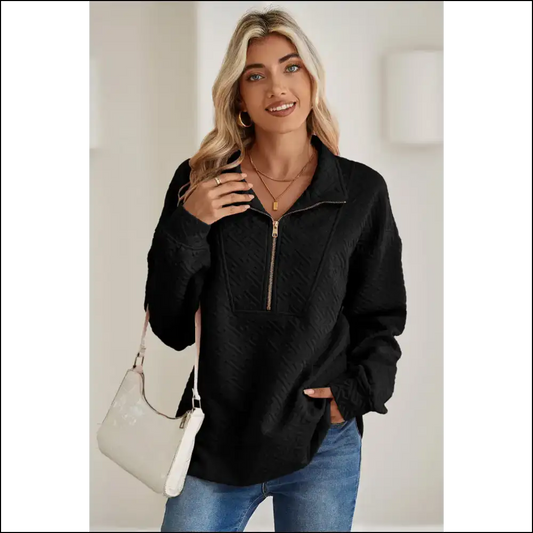 Beige Half Zipper: so Chic It’s Needful Things 💅 - Black / s - Sweatshirts & Hoodies on Sale Worldwide Shipping
