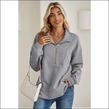 Beige Half Zipper: so Chic It’s Needful Things 💅 - Gray / s - Sweatshirts & Hoodies on Sale Worldwide Shipping