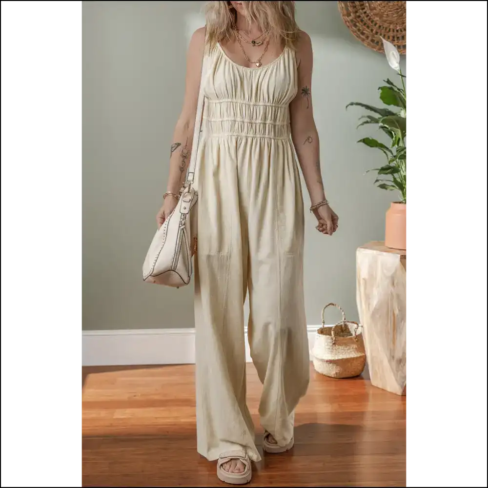 Beige Jumpsuit: Finally Pants Optional! (ruched High Waist) 🍑 Needful Things - Jumpsuits & Rompers on Sale Worldwide Shipping