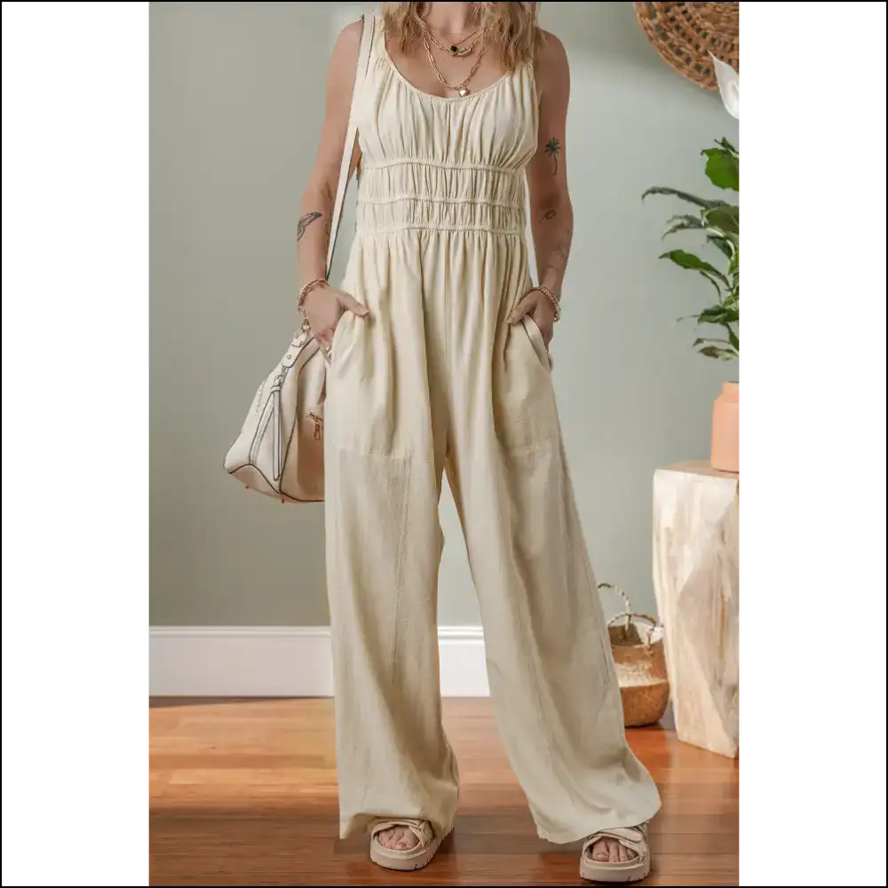 Beige Jumpsuit: Finally Pants Optional! (ruched High Waist) 🍑 Needful Things - Jumpsuits & Rompers on Sale Worldwide Shipping
