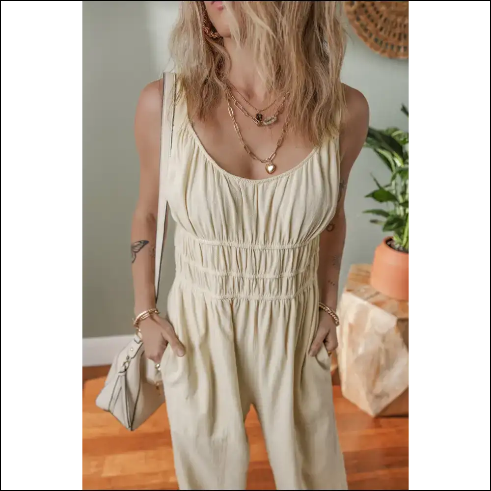 Beige Jumpsuit: Finally Pants Optional! (ruched High Waist) 🍑 Needful Things - Jumpsuits & Rompers on Sale Worldwide Shipping