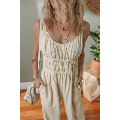 Beige Jumpsuit: Finally Pants Optional! (ruched High Waist) 🍑 Needful Things - Jumpsuits & Rompers on Sale Worldwide Shipping