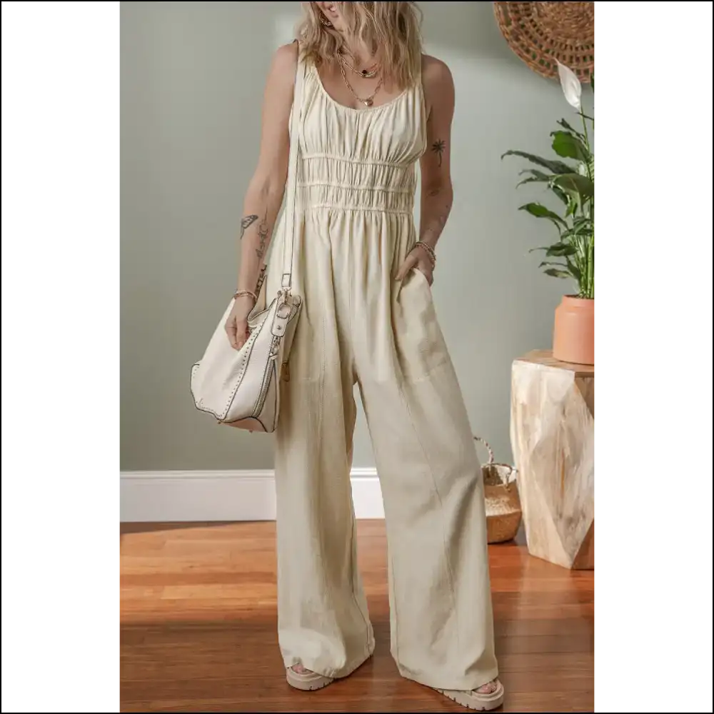 Beige Jumpsuit: Finally Pants Optional! (ruched High Waist) 🍑 Needful Things - s - Jumpsuits & Rompers on Sale Worldwide Shipping