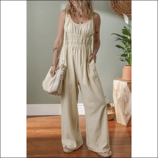 Beige Jumpsuit: Finally Pants Optional! (ruched High Waist) 🍑 Needful Things - s - Jumpsuits & Rompers on Sale Worldwide Shipping