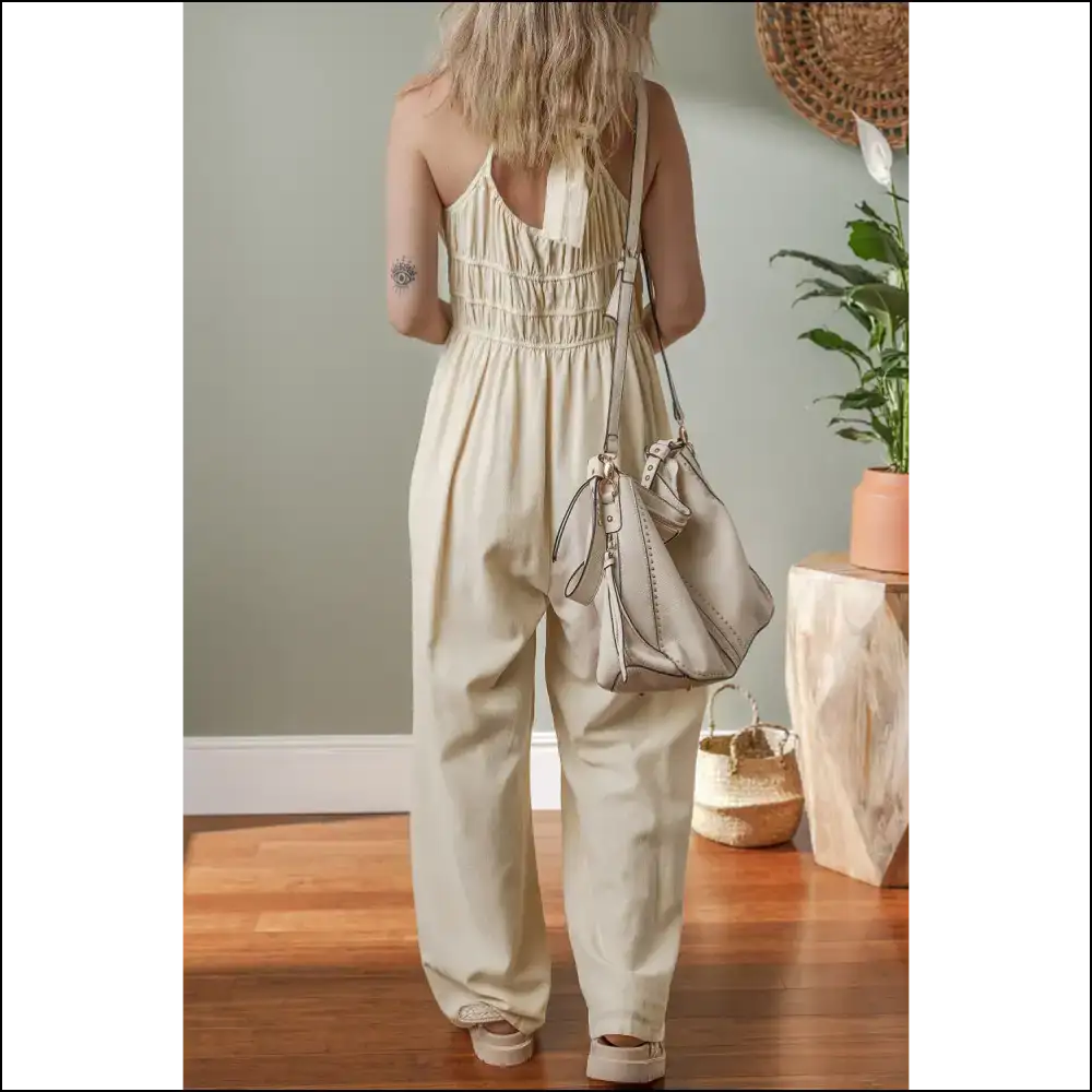Beige Jumpsuit: Finally Pants Optional! (ruched High Waist) 🍑 Needful Things - Jumpsuits & Rompers on Sale Worldwide Shipping