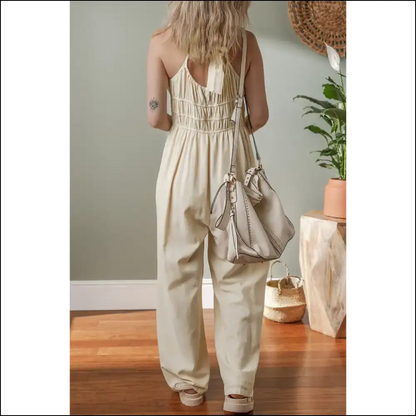 Beige Jumpsuit: Finally Pants Optional! (ruched High Waist) 🍑 Needful Things - Jumpsuits & Rompers on Sale Worldwide Shipping