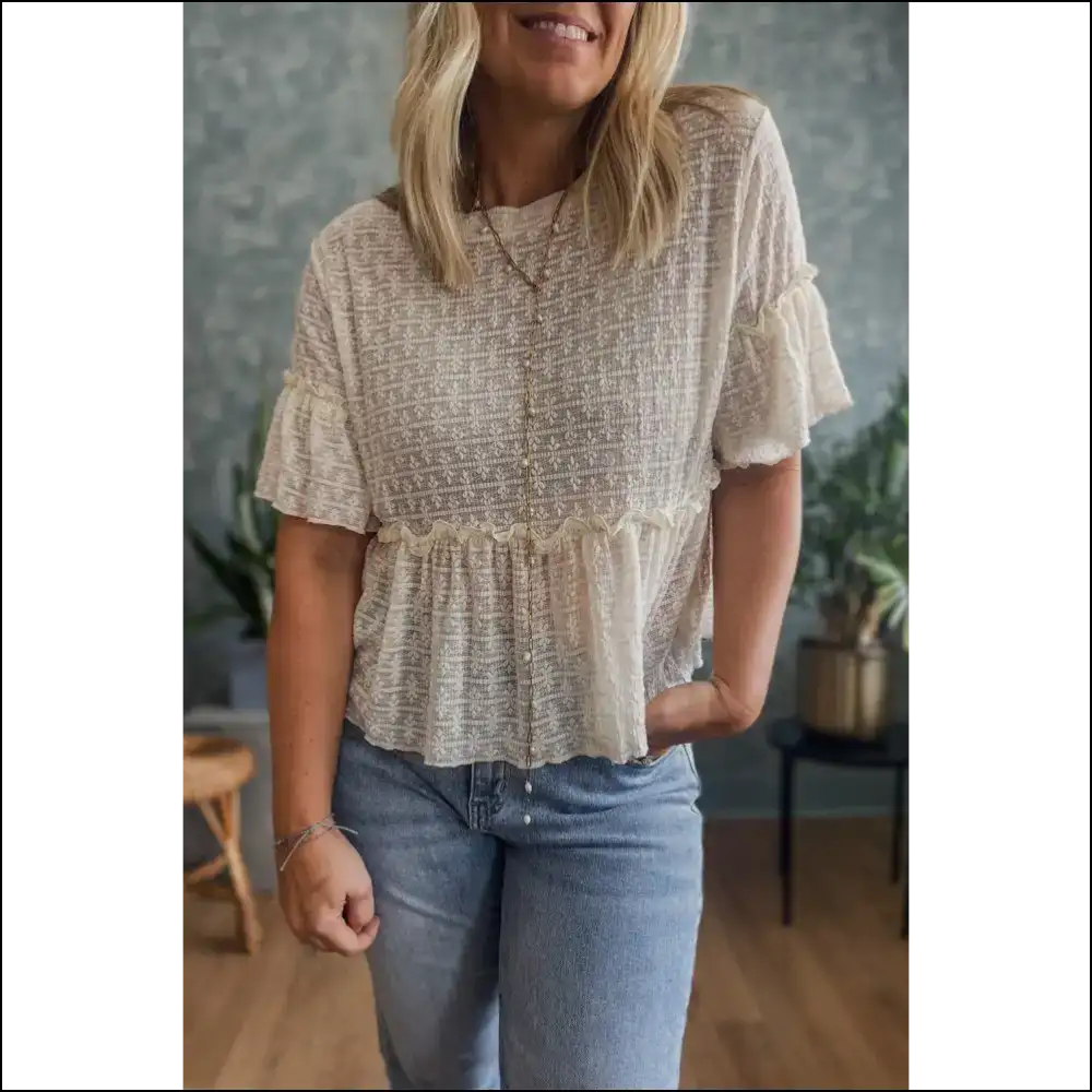 Beige Lace Textured Ruffle Blouse: my Fabulousness Declaration! 💀 Needful Things - s - Blouses on Sale Worldwide Shipping