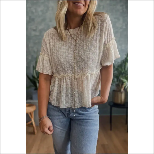 Beige Lace Textured Ruffle Blouse: my Fabulousness Declaration! 💀 Needful Things - s - Blouses on Sale Worldwide Shipping