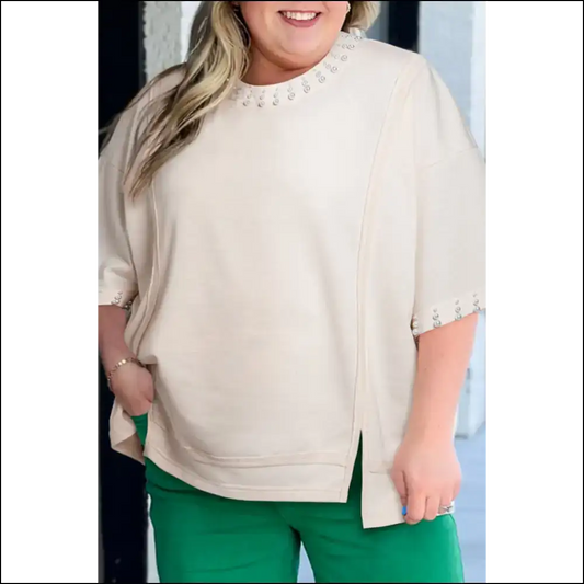 Beige Pearl Decor: Finally a Shirt that Understands my Snack Cravings! 🍩 Needful Things - 1x - Plus Size Tops on Sale Worldwide Shipping