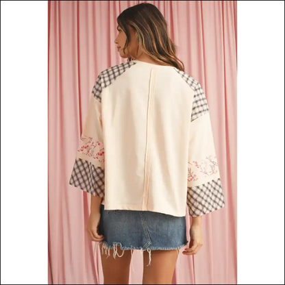 Beige Plaid Floral Heart Long Sleeve: Huggable Horror from Needful Things 😈 - Sleeve Tops Shirts & on Sale Worldwide Shipping