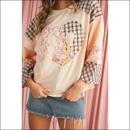 Beige Plaid Floral Heart Long Sleeve: Huggable Horror from Needful Things 😈 - s - Sleeve Tops Shirts & on Sale Worldwide Shipping