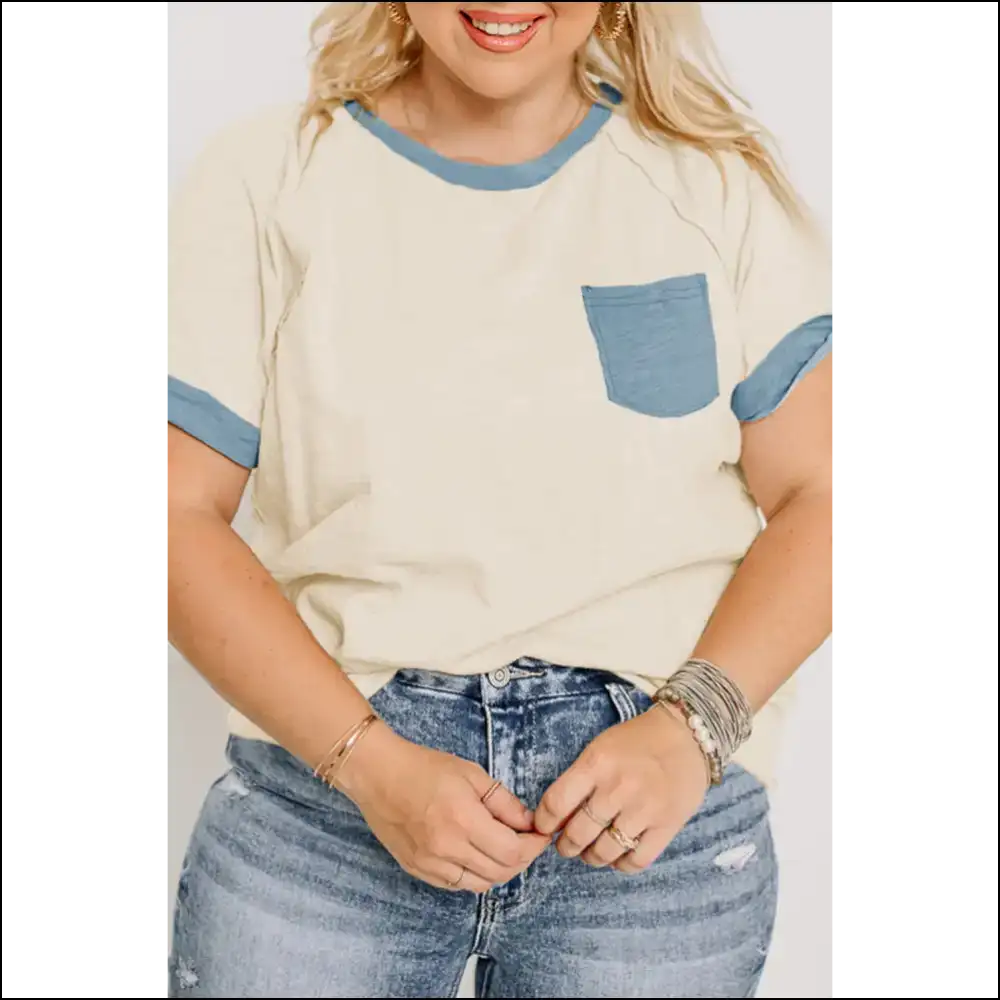 Beige Raw Seam Needful Things Top: Curves 💅 - 1x - Plus Size Tops on Sale Worldwide Shipping