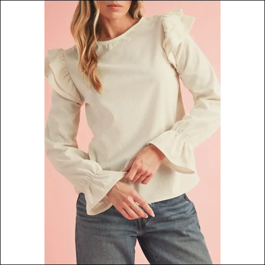 Beige Ruffled Flounce Sleeve: so Flouncy It’s! s - Blouses on Sale Worldwide Shipping