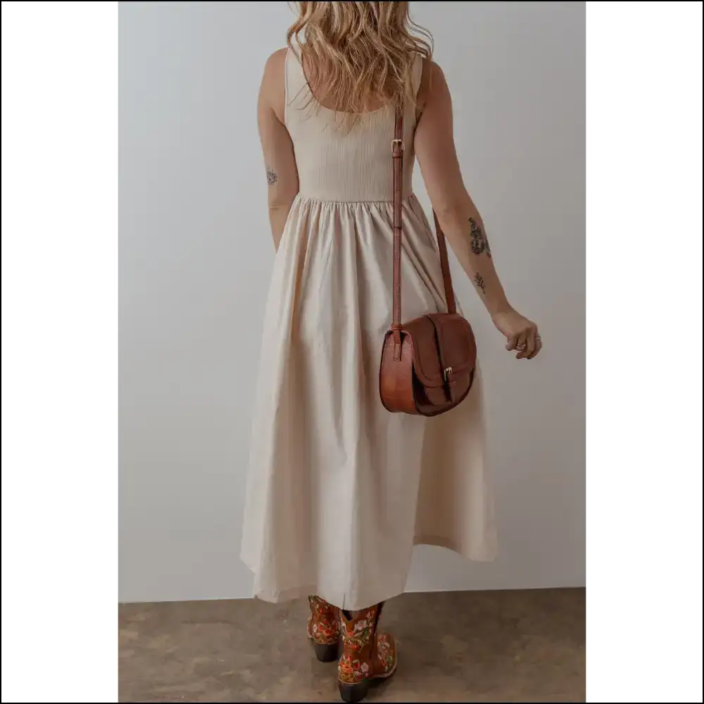 Beige Scoop Neck Ribbed Midi: your Chic Goddess 👑 from Needful Things! - Midi Dresses on Sale Worldwide Shipping