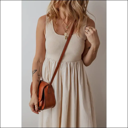 Beige Scoop Neck Ribbed Midi: your Chic Goddess 👑 from Needful Things! - Midi Dresses on Sale Worldwide Shipping