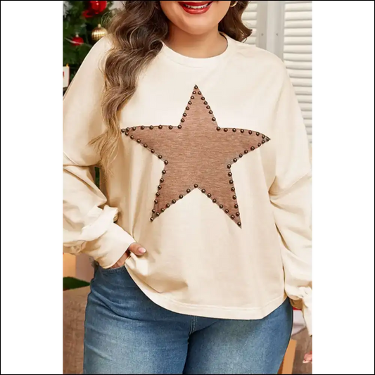 Beige Star Pattern Studded: I’m Basically a ✨ - 1x - Plus Size Tops on Sale Worldwide Shipping