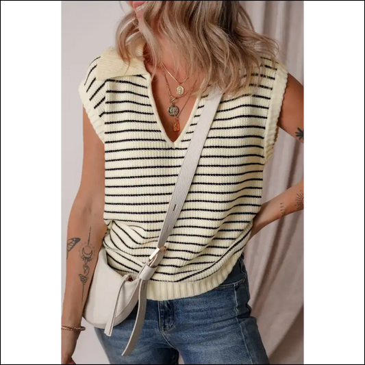 Beige Stripe Knit Top: so Comfy Youll Scream (with Joy) Needful Things! 🤪 - s - Tops on Sale Worldwide Shipping