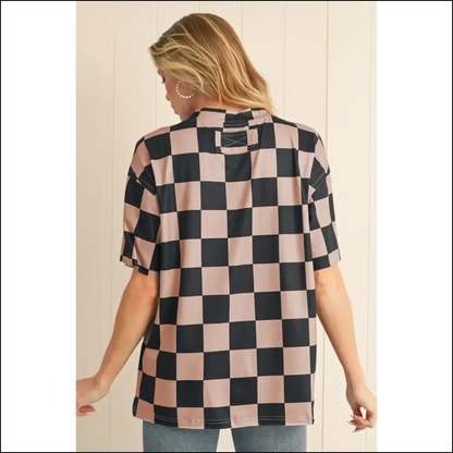 Beige Two Tone Checkered Tee: Rom-com Ready - t Shirts on Sale Worldwide Shipping
