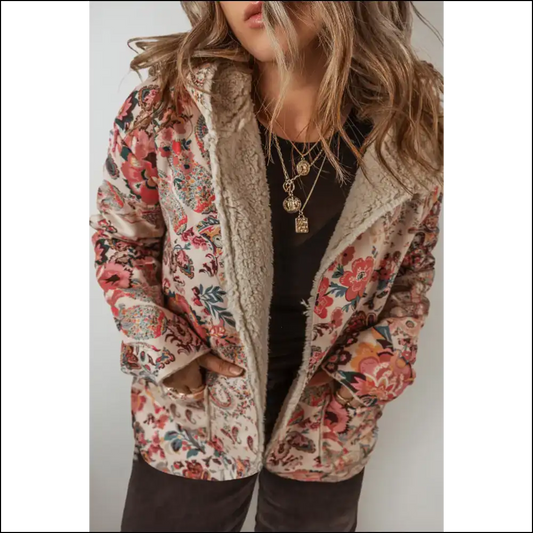 Beige Vintage Paisley Floral Printed Sherpa Lined Hooded Jacket! 😉 Needful Things - s - Jackets Outerwear on Sale Worldwide Shipping