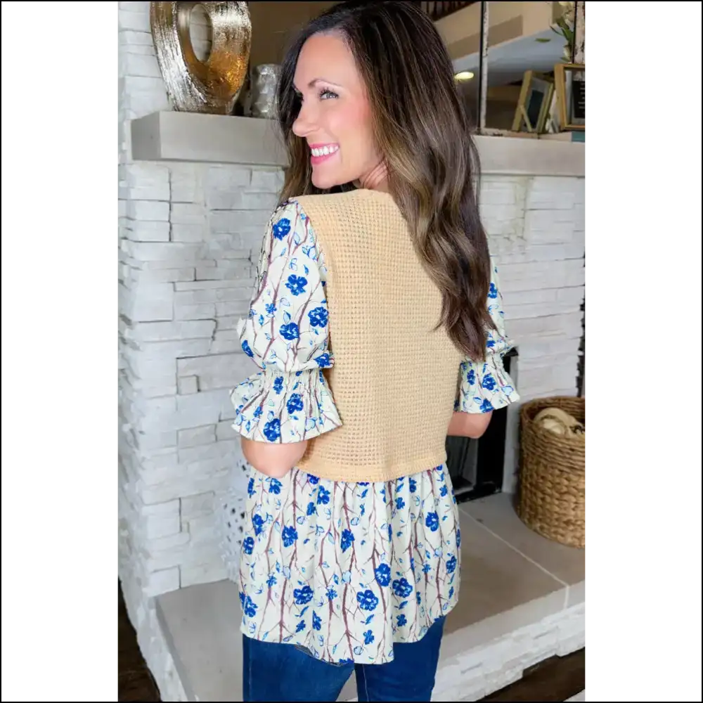 Beige Wfle Floral Patchwork Peplum: so Hot it Hurts 💔 - Blouses on Sale Worldwide Shipping