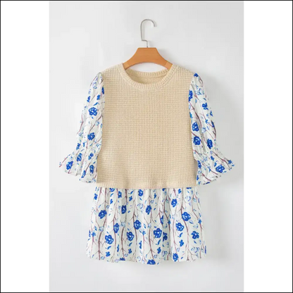 Beige Wfle Floral Patchwork Peplum: so Hot it Hurts 💔 - Blouses on Sale Worldwide Shipping