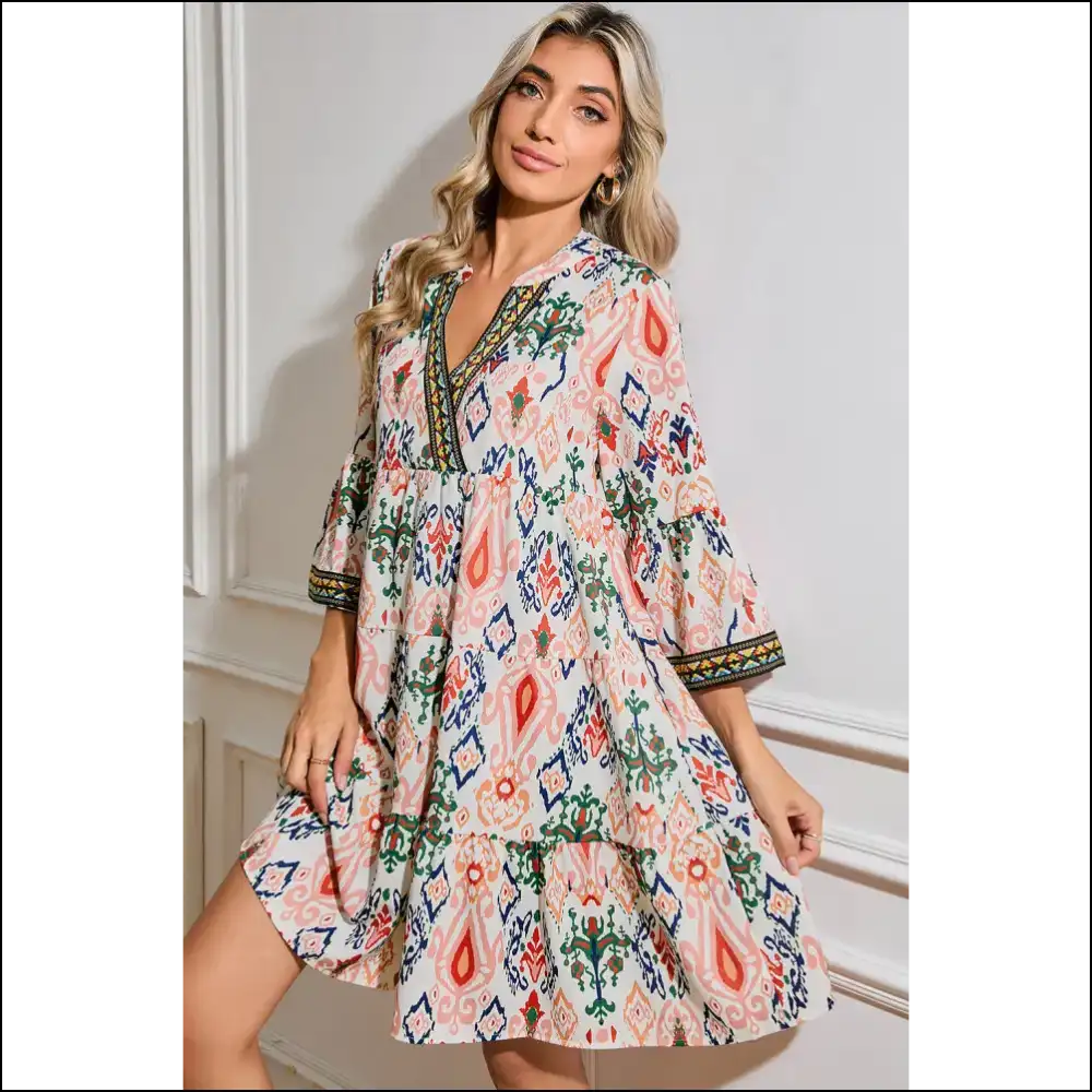 Bell Sleeve Mini Dress: Dress Like you Own Needful Things 😈 - Multicolour / s - Short Dresses on Sale Worldwide Shipping