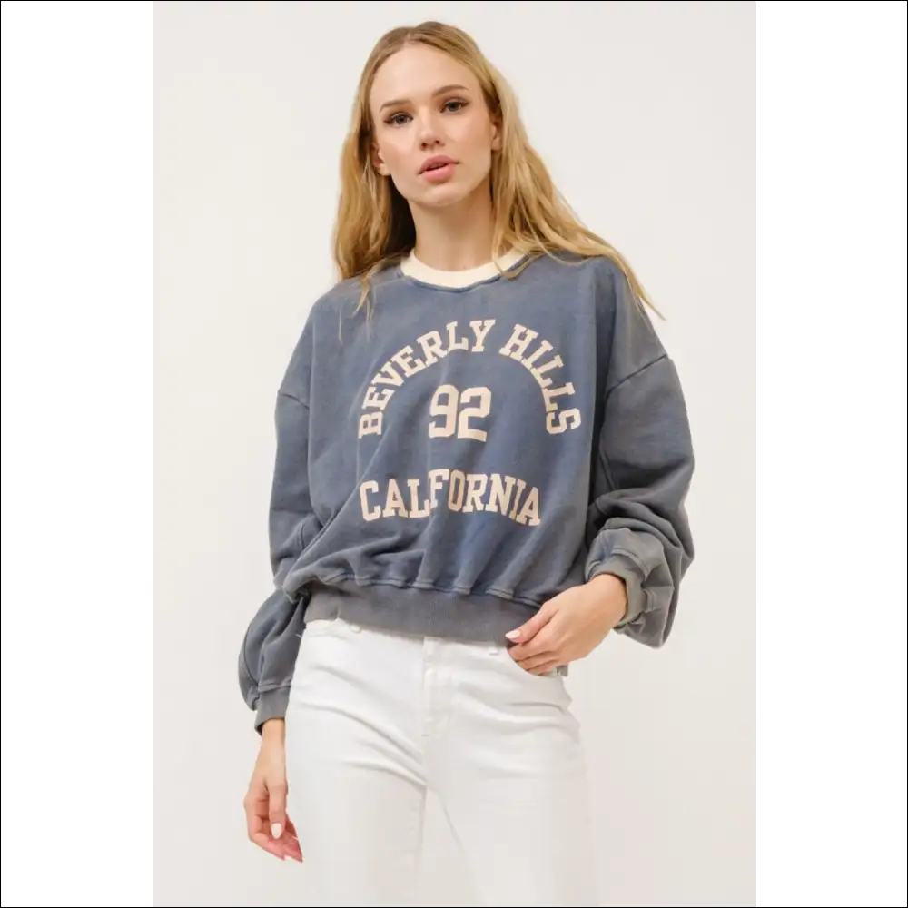 Beverly Hills 92 California Contrast Crop Sweatshirt - Medium / s - Sweatshirts & Hoodies on Sale Worldwide Shipping
