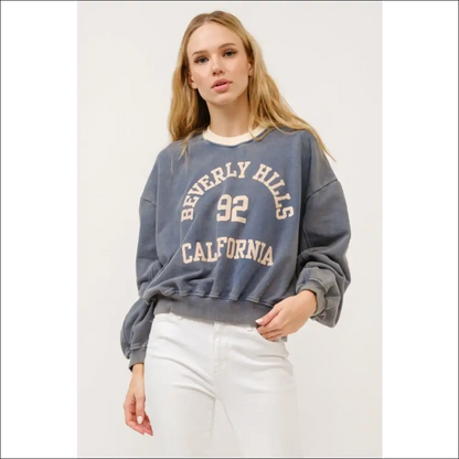 Beverly Hills 92 California Contrast Crop Sweatshirt - Medium / s - Sweatshirts & Hoodies on Sale Worldwide Shipping