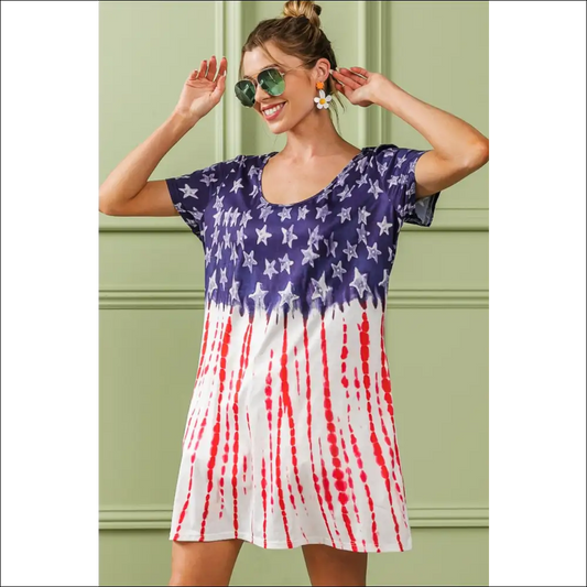 Patriotic Chic: Bibi American Flag Tee Dress - Navy / m - Dresses on Sale Worldwide Shipping