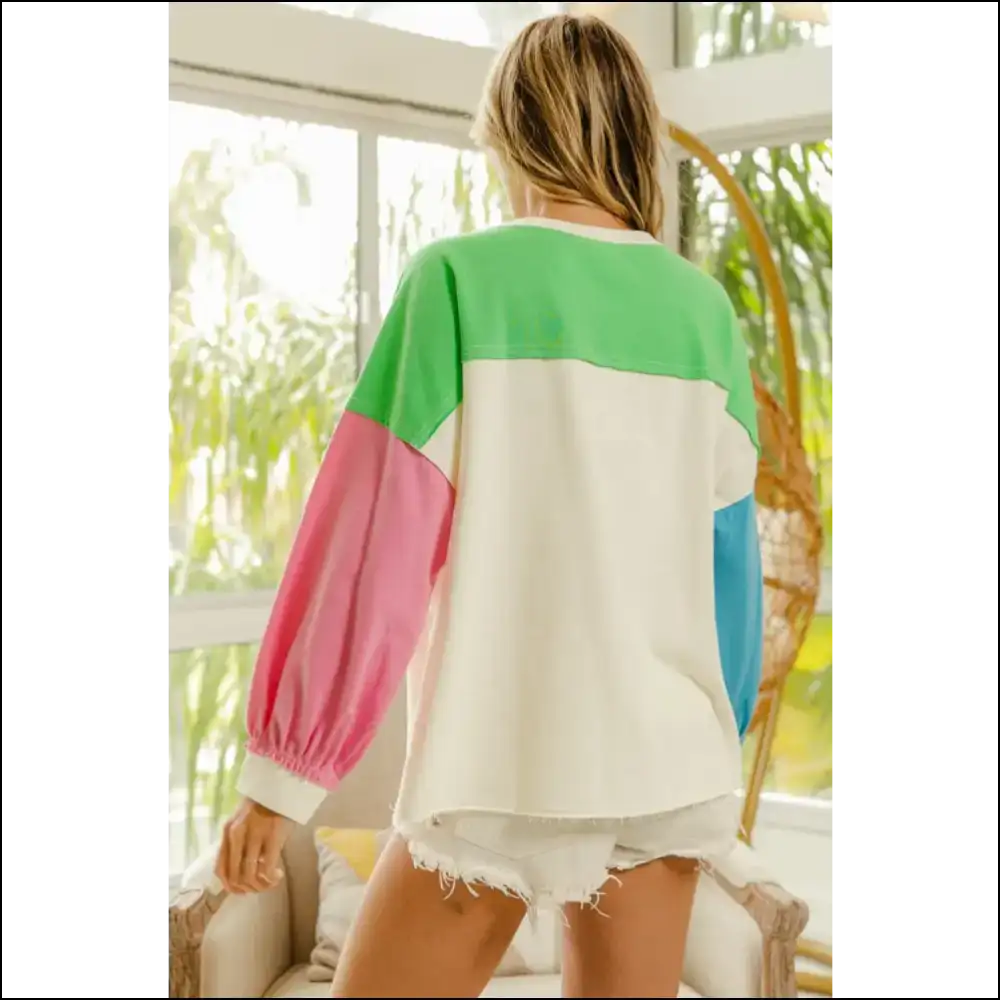 Bibi Color Block Long Sleeve Top - Sweatshirts & Hoodies on Sale Worldwide Shipping