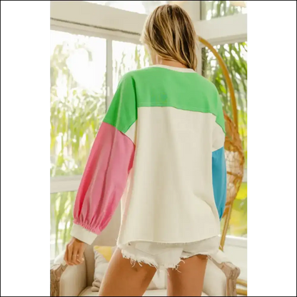 Bibi Color Block Long Sleeve Top - Sweatshirts & Hoodies on Sale Worldwide Shipping